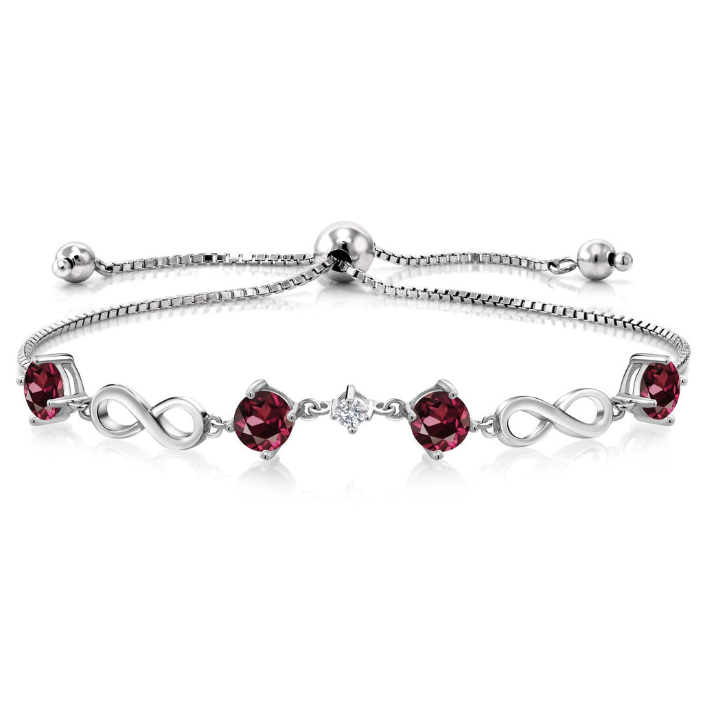 Gem Stone King 925 Sterling Silver Gemstone Birthstone and Lab Grown Diamond Infinity Bracelet for Women | Round 5MM Gemstones with 2.5MM Accent Stones | Elegant Infinity Link Design | Adjustable up to 9 Inch