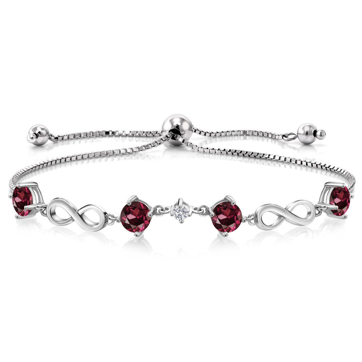 Gem Stone King 925 Sterling Silver Gemstone Birthstone and Lab Grown Diamond Infinity Bracelet for Women | Round 5MM Gemstones with 2.5MM Accent Stones | Elegant Infinity Link Design | Adjustable up to 9 Inch