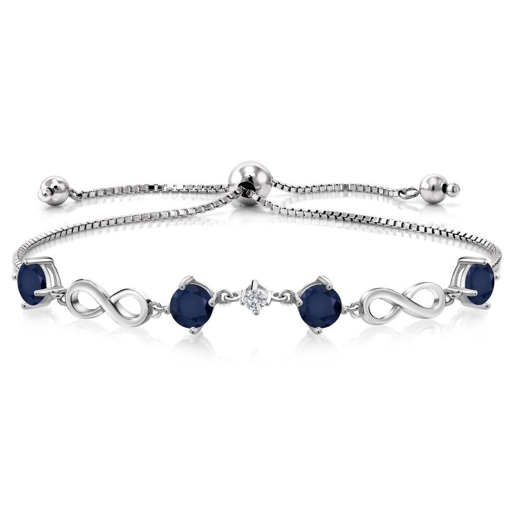 Gem Stone King 925 Sterling Silver Gemstone Birthstone and Lab Grown Diamond Infinity Bracelet for Women | Round 5MM Gemstones with 2.5MM Accent Stones | Elegant Infinity Link Design | Adjustable up to 9 Inch
