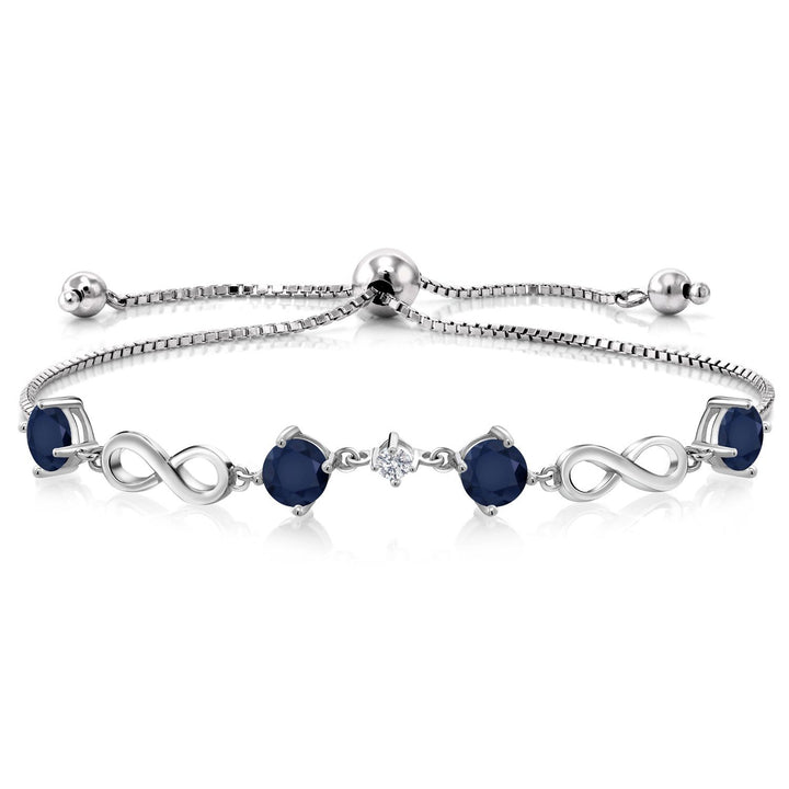 Gem Stone King 925 Sterling Silver Gemstone Birthstone and Lab Grown Diamond Infinity Bracelet for Women | Round 5MM Gemstones with 2.5MM Accent Stones | Elegant Infinity Link Design | Adjustable up to 9 Inch