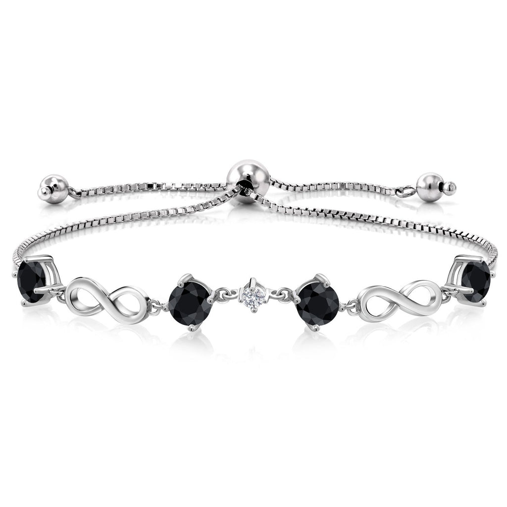 Gem Stone King 925 Sterling Silver Gemstone Birthstone and Lab Grown Diamond Infinity Bracelet for Women | Round 5MM Gemstones with 2.5MM Accent Stones | Elegant Infinity Link Design | Adjustable up to 9 Inch
