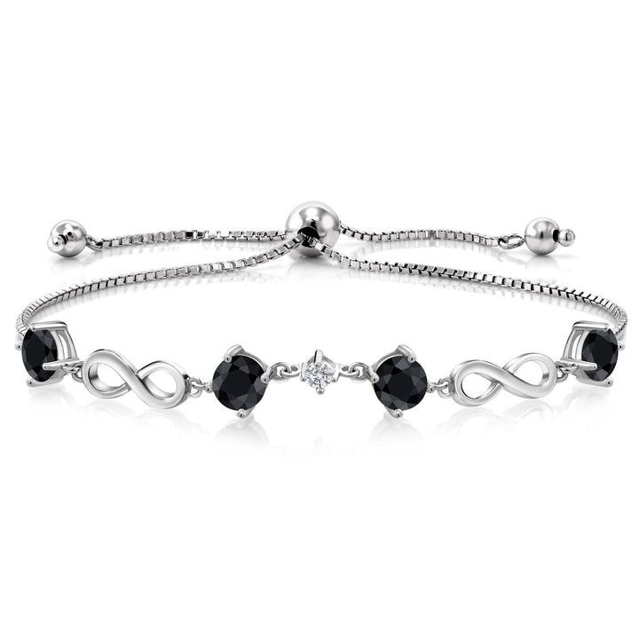 Gem Stone King 925 Sterling Silver Gemstone Birthstone and Lab Grown Diamond Infinity Bracelet for Women | Round 5MM Gemstones with 2.5MM Accent Stones | Elegant Infinity Link Design | Adjustable up to 9 Inch