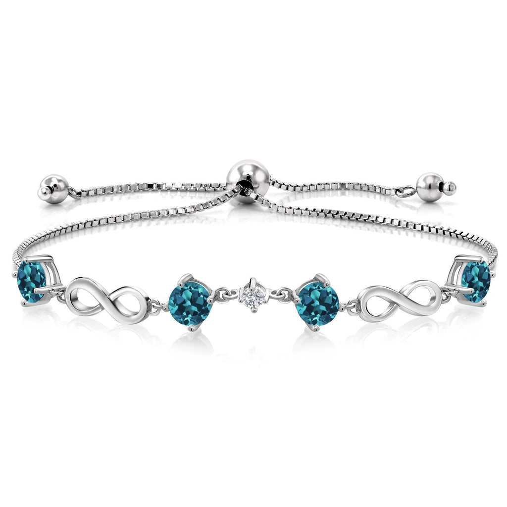 Gem Stone King 925 Sterling Silver Gemstone Birthstone and Lab Grown Diamond Infinity Bracelet for Women | Round 5MM Gemstones with 2.5MM Accent Stones | Elegant Infinity Link Design | Adjustable up to 9 Inch