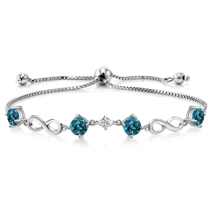 Gem Stone King 925 Sterling Silver Gemstone Birthstone and Lab Grown Diamond Infinity Bracelet for Women | Round 5MM Gemstones with 2.5MM Accent Stones | Elegant Infinity Link Design | Adjustable up to 9 Inch