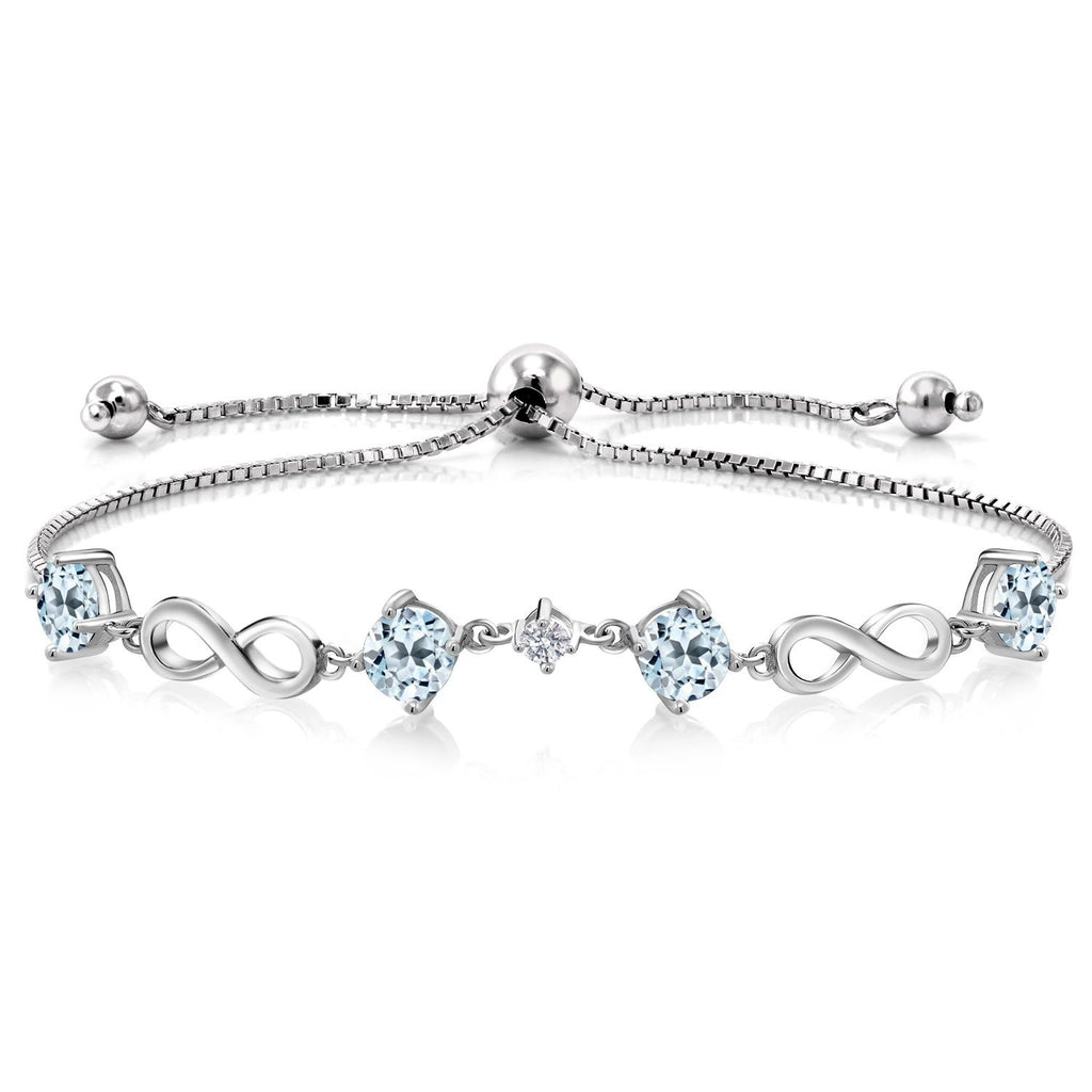 Gem Stone King 925 Sterling Silver Gemstone Birthstone and Lab Grown Diamond Infinity Bracelet for Women | Round 5MM Gemstones with 2.5MM Accent Stones | Elegant Infinity Link Design | Adjustable up to 9 Inch