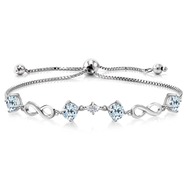Gem Stone King 925 Sterling Silver Gemstone Birthstone and Lab Grown Diamond Infinity Bracelet for Women | Round 5MM Gemstones with 2.5MM Accent Stones | Elegant Infinity Link Design | Adjustable up to 9 Inch