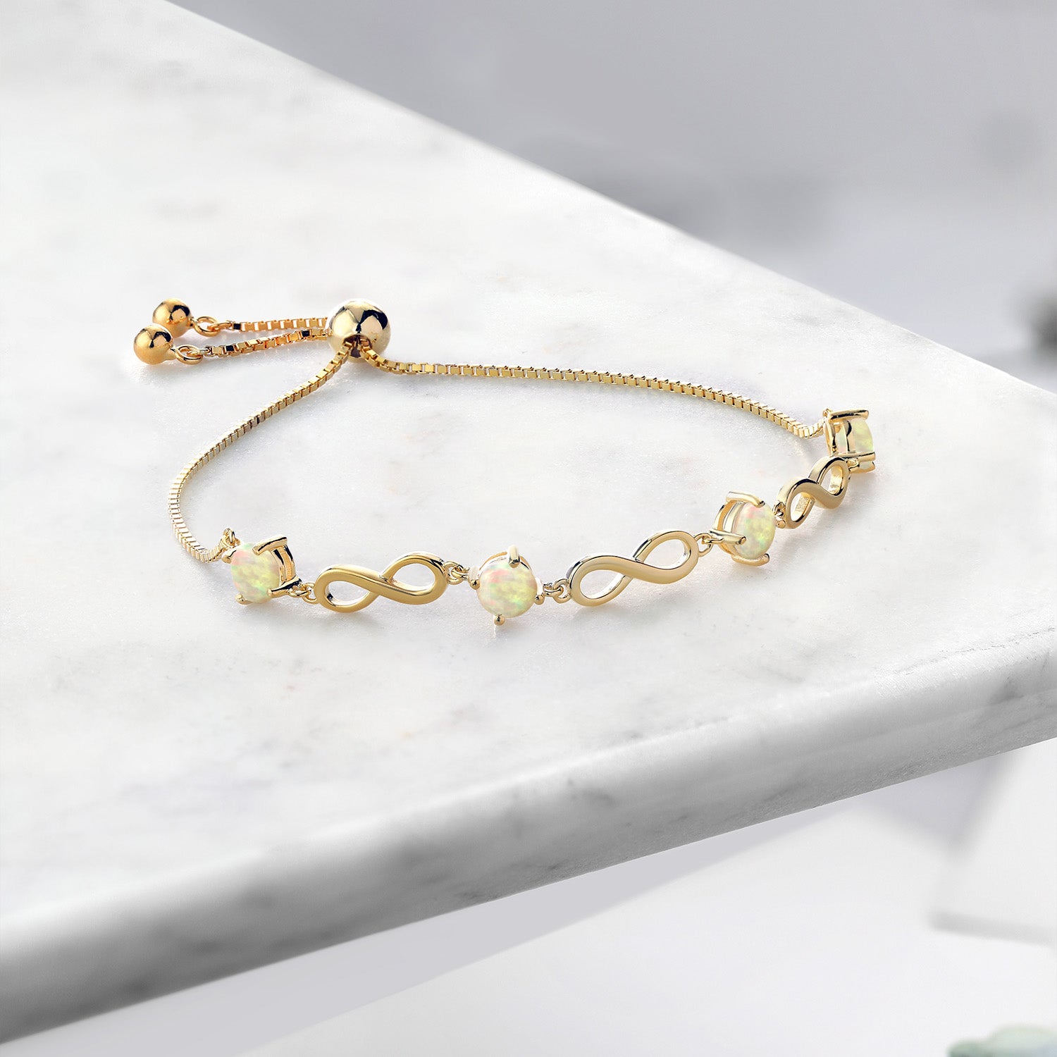 Ethiopian Opal-Cabochon - October_Bracelet in 925 Yellow Gold Plated Silver