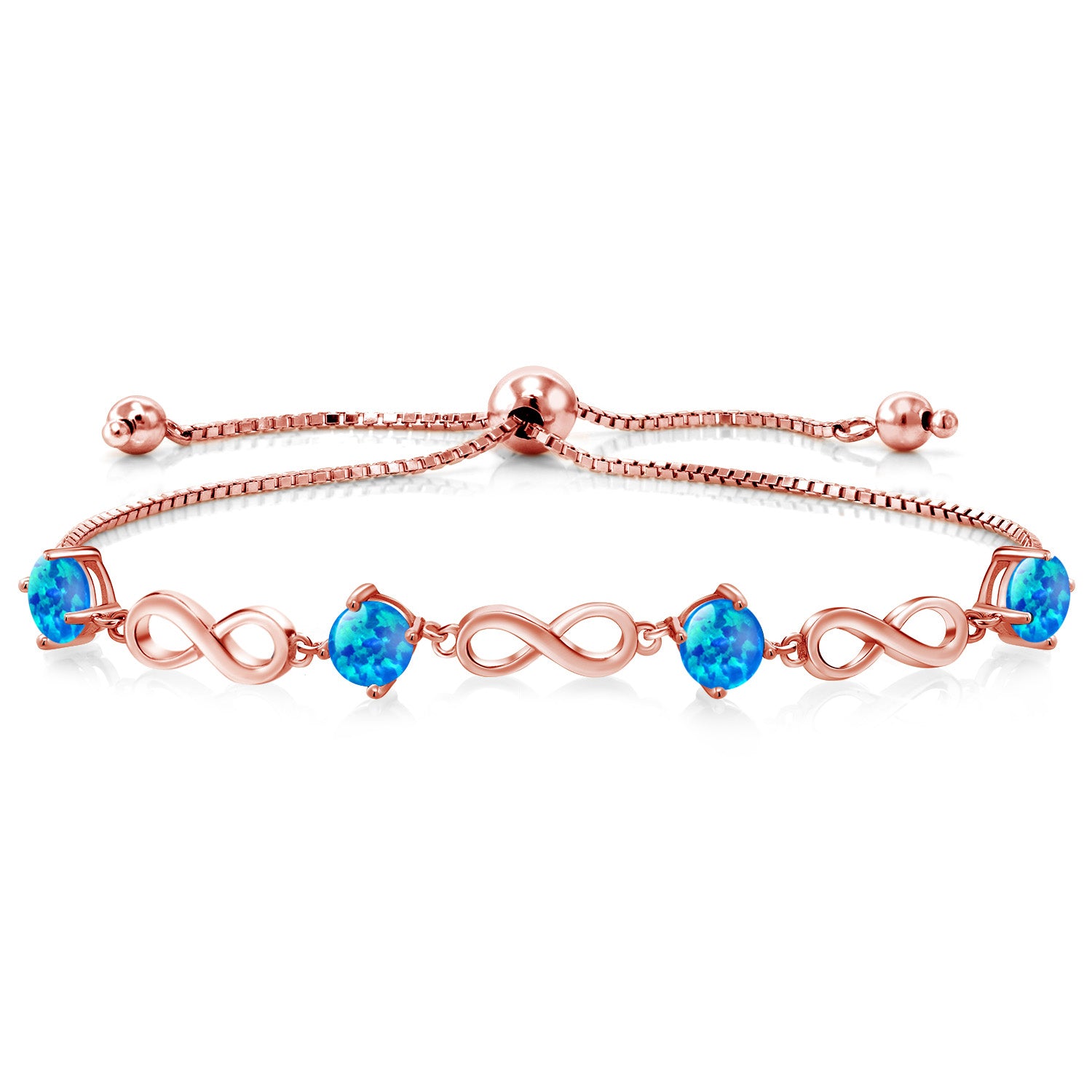 Blue Simulated Opal-Cabochon - October_Bracelet in 925 Rose Gold Plated Silver