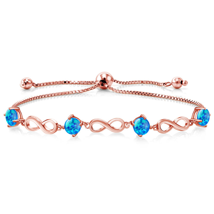 Blue Simulated Opal-Cabochon - October_Bracelet in 925 Rose Gold Plated Silver