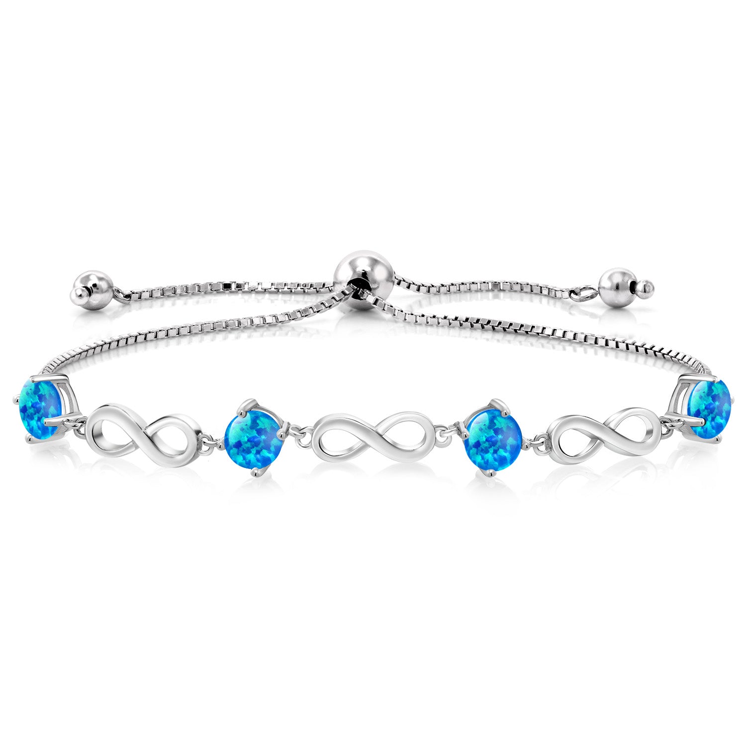 Blue Simulated Opal-Cabochon - October_Bracelet in 925 Sterling Silver