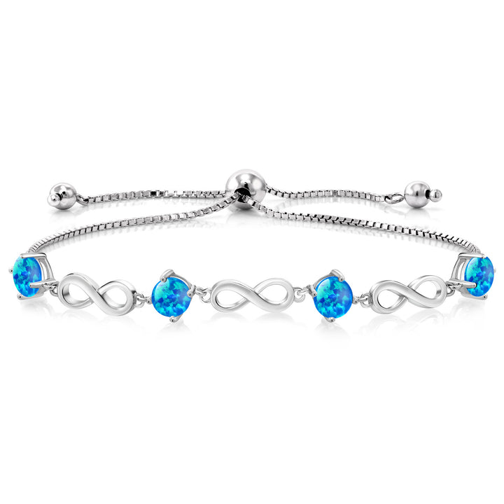 Blue Simulated Opal-Cabochon - October_Bracelet in 925 Sterling Silver