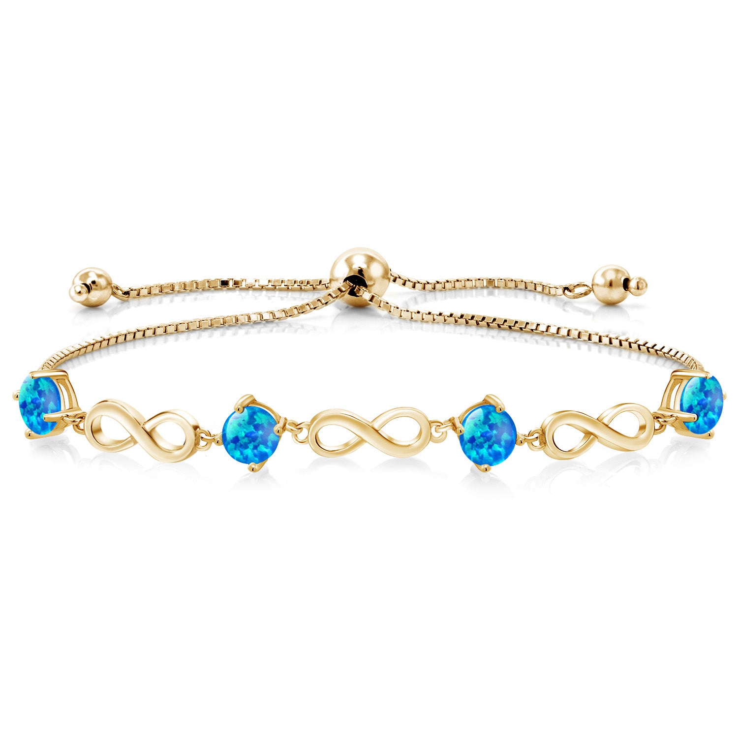 Blue Simulated Opal-Cabochon - October_Bracelet in 925 Yellow Gold Plated Silver