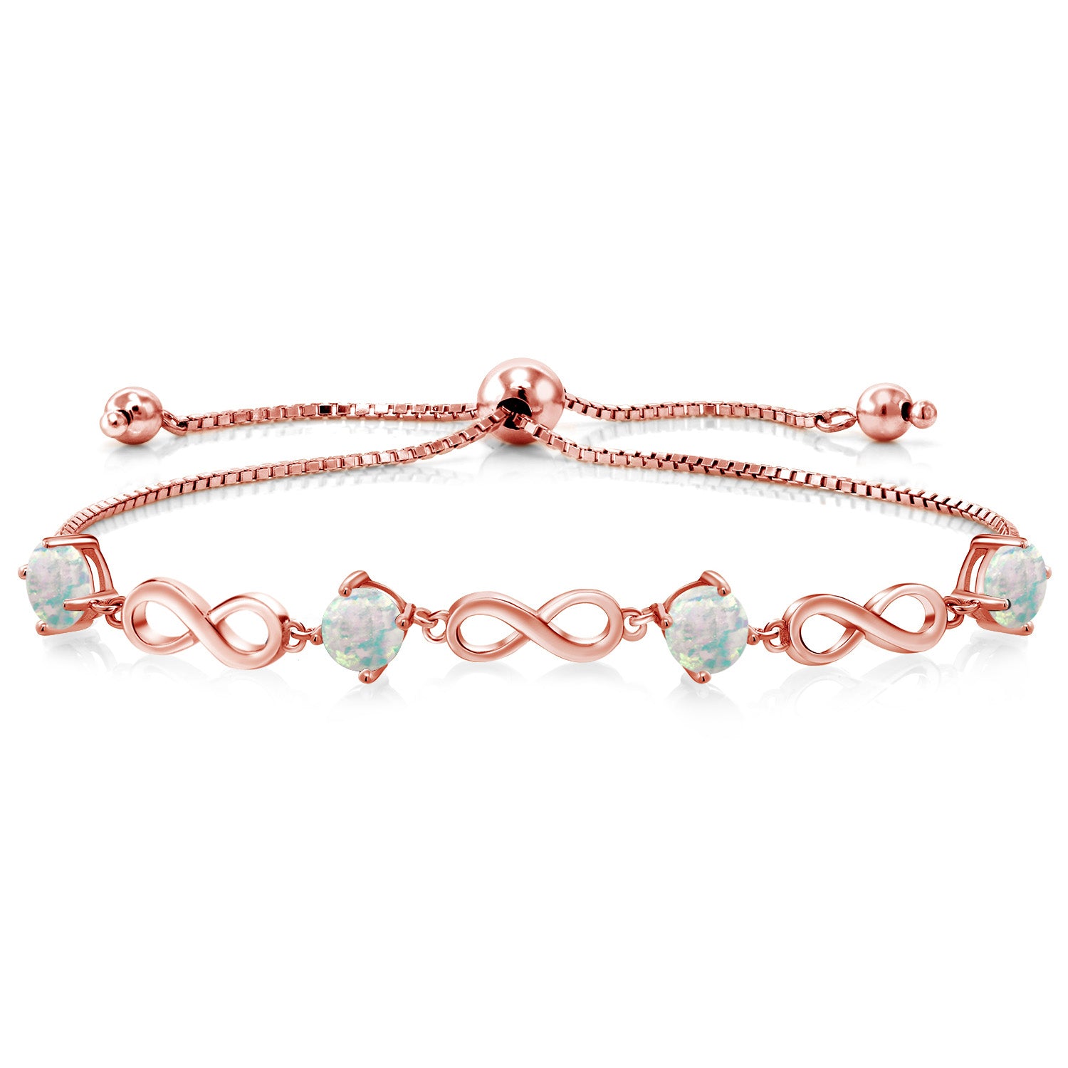 White Simulated Opal-Cabochon - October_Bracelet in 925 Rose Gold Plated Silver