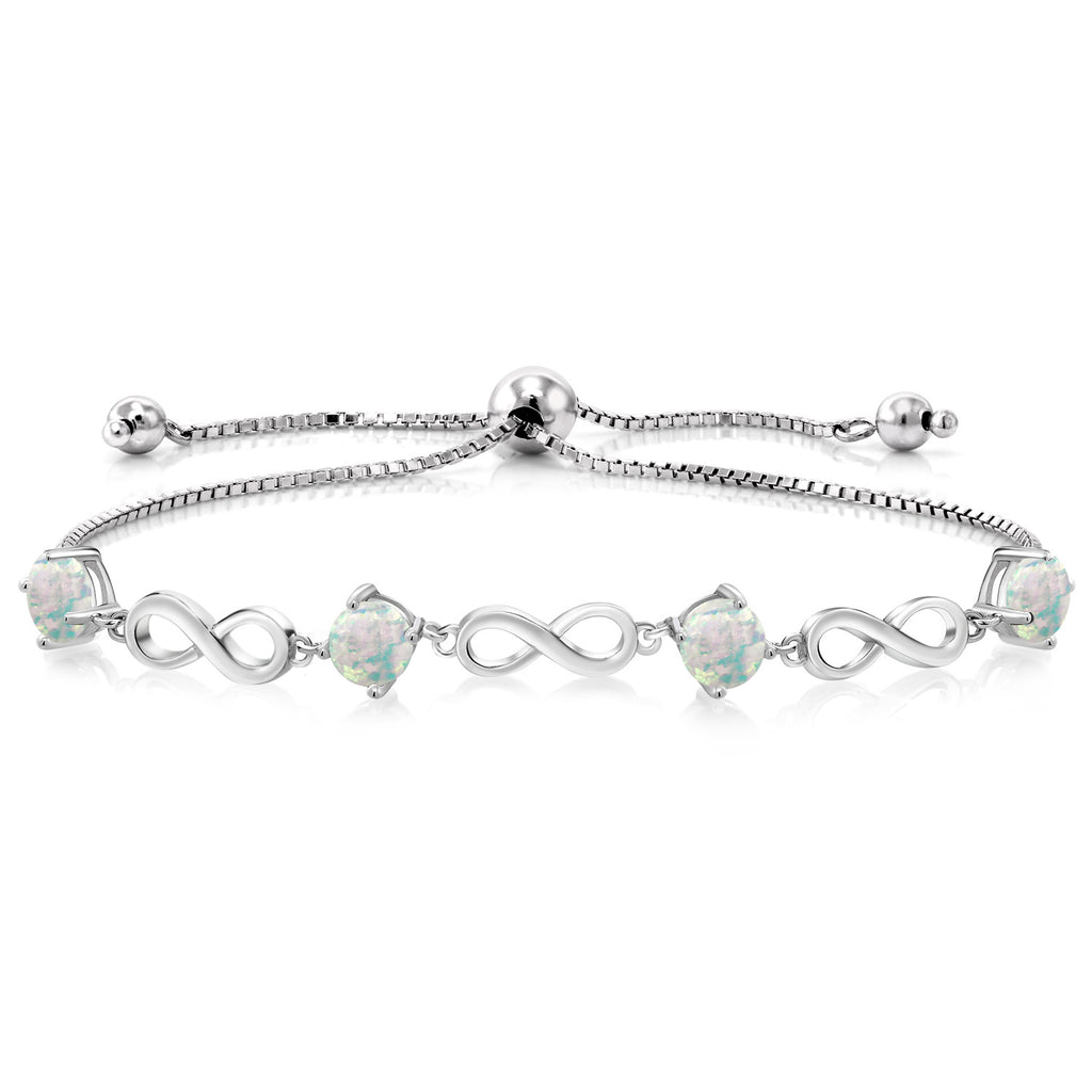 White Simulated Opal-Cabochon - October_Bracelet in 925 Sterling Silver