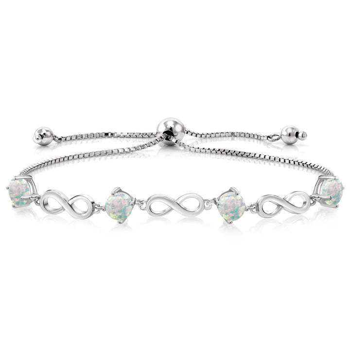 White Simulated Opal-Cabochon - October_Bracelet in 925 Sterling Silver