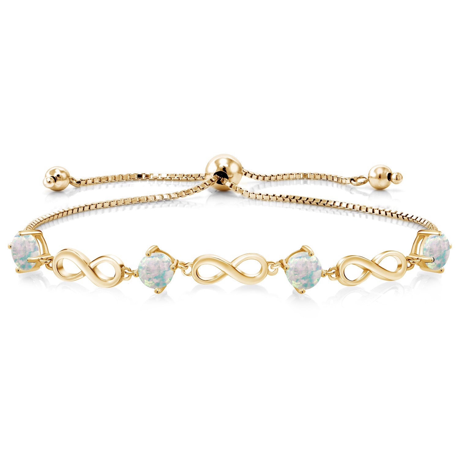 White Simulated Opal-Cabochon - October_Bracelet in 925 Yellow Gold Plated Silver