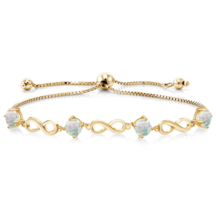 White Simulated Opal-Cabochon - October_Bracelet in 925 Yellow Gold Plated Silver