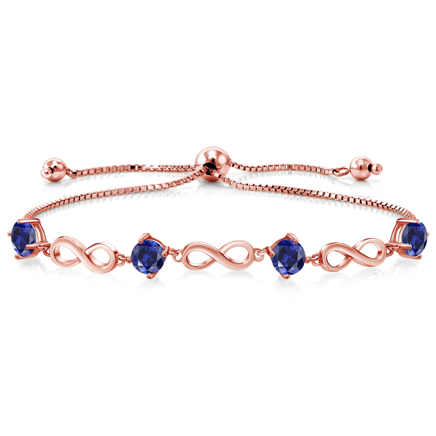 Blue Created Sapphire - September_Bracelet in 925 Rose Gold Plated Silver