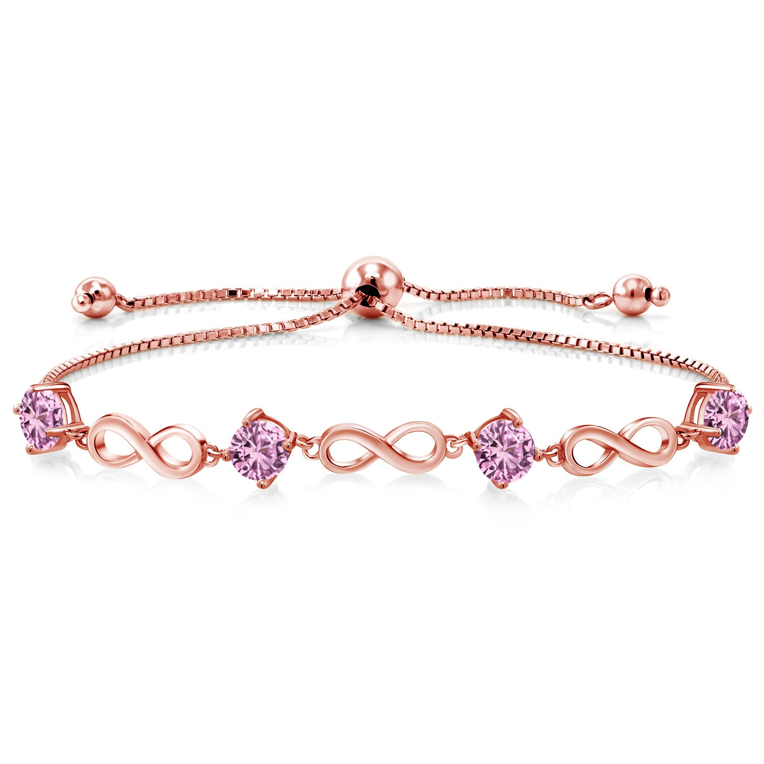 Pink Created Sapphire - September_Bracelet in 925 Rose Gold Plated Silver