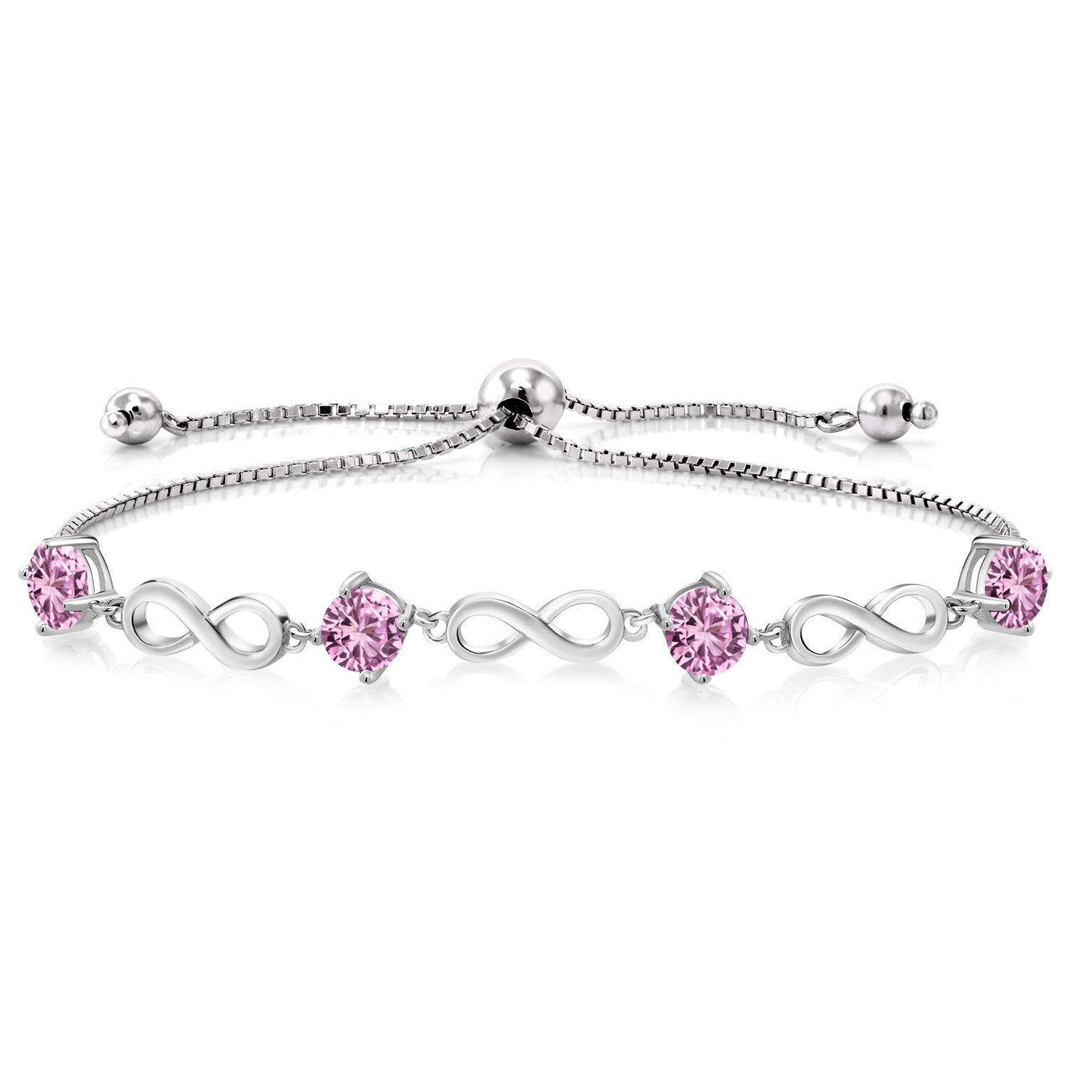 Pink Created Sapphire - September_Bracelet in 925 Sterling Silver