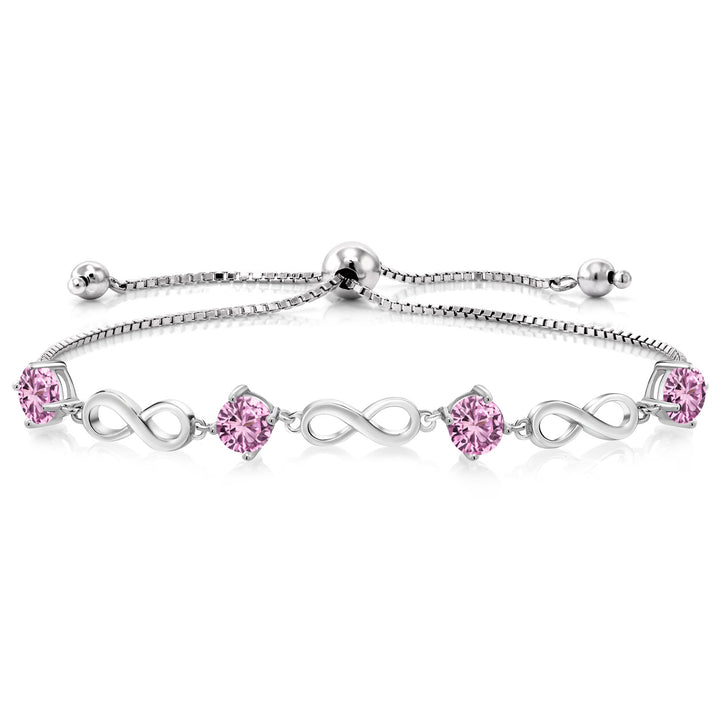 Pink Created Sapphire - September_Bracelet in 925 Sterling Silver
