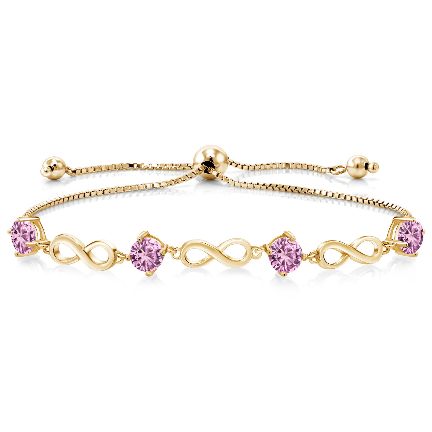 Pink Created Sapphire - September_Bracelet in 925 Yellow Gold Plated Silver