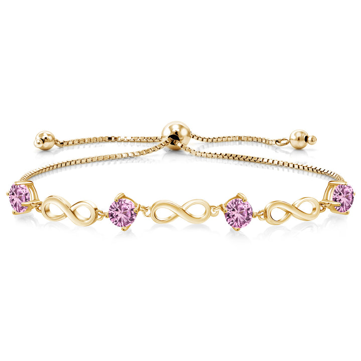 Pink Created Sapphire - September_Bracelet in 925 Yellow Gold Plated Silver