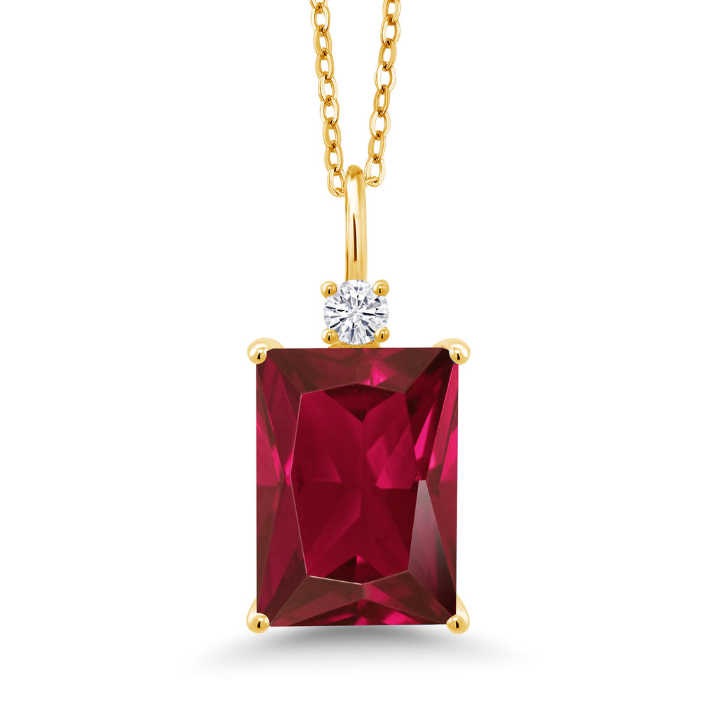 Created Ruby - July_Pendant in 925 Yellow Gold Plated Silver