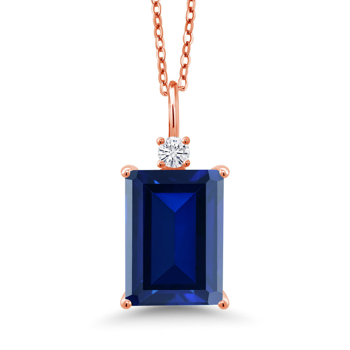 Blue Created Sapphire - September_Pendant in 925 Rose Gold Plated Silver