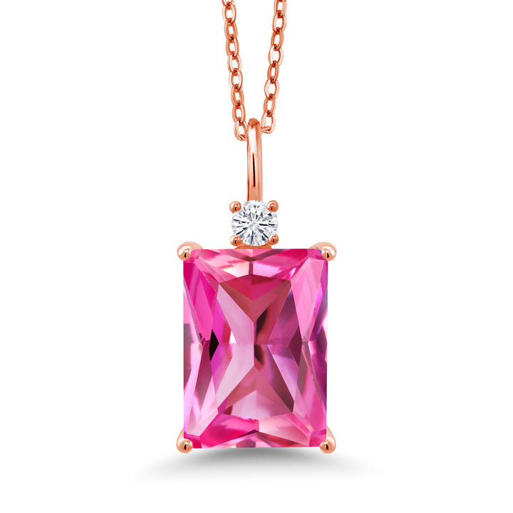 Pink Created Sapphire - September_Pendant in 925 Rose Gold Plated Silver