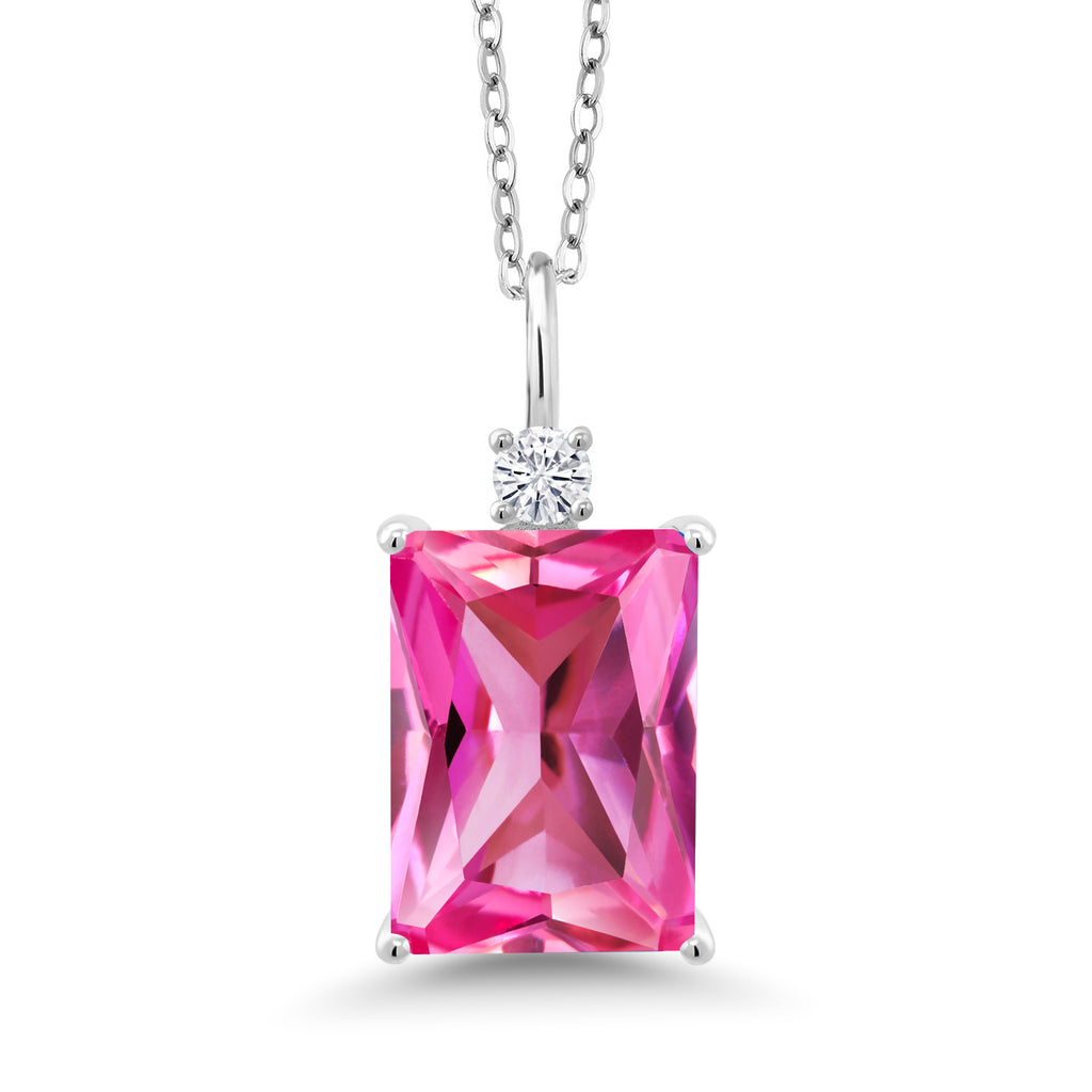 Pink Created Sapphire - September_Pendant in 925 Sterling Silver