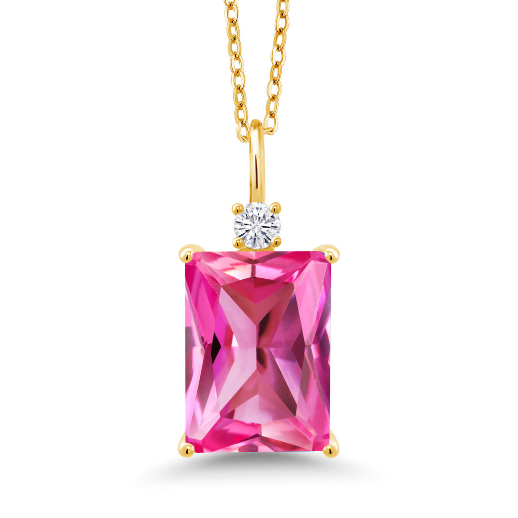 Pink Created Sapphire - September_Pendant in 925 Yellow Gold Plated Silver