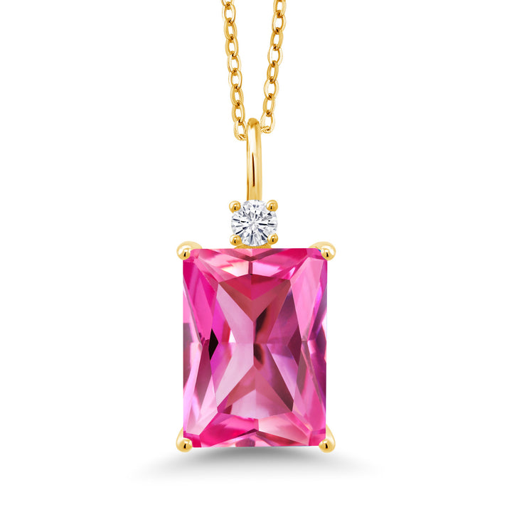 Pink Created Sapphire - September_Pendant in 925 Yellow Gold Plated Silver