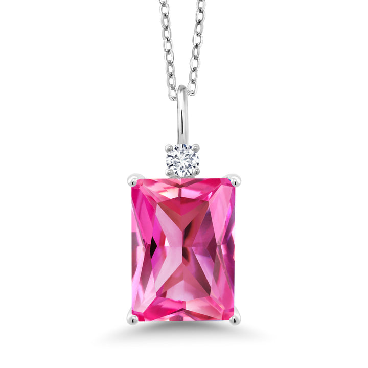 Pink Created Sapphire - September_Pendant in 925 Sterling Silver