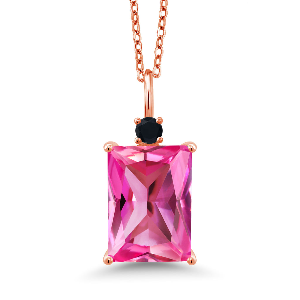 Pink Created Sapphire - September_Pendant in 925 Rose Gold Plated Silver