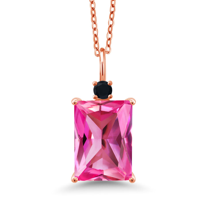 Pink Created Sapphire - September_Pendant in 925 Rose Gold Plated Silver