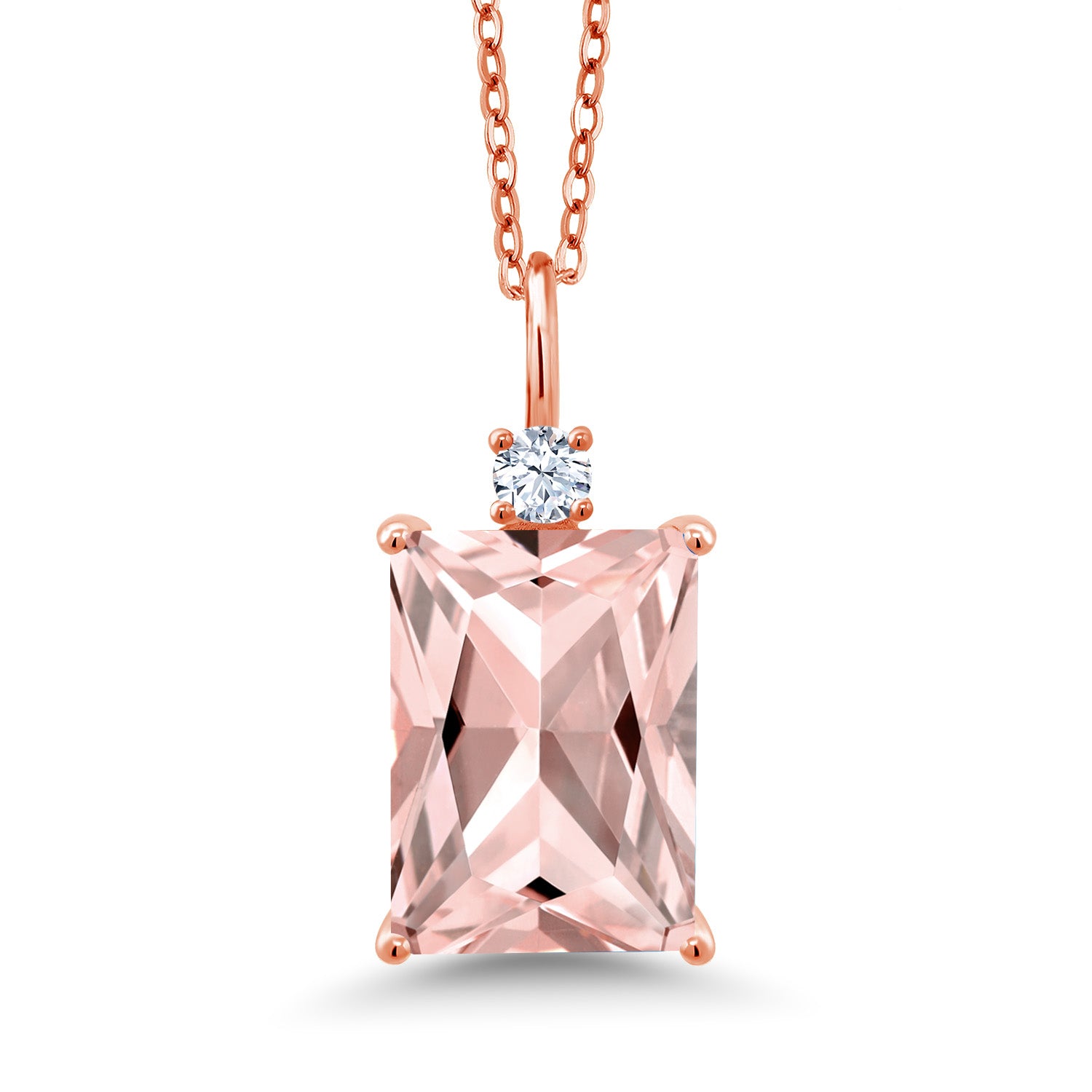 18K Rose Gold Plated Silver Octagon Peach Simulated Morganite Pendant Necklace For Women (6.41 Cttw with 18 Inch Silver Chain)