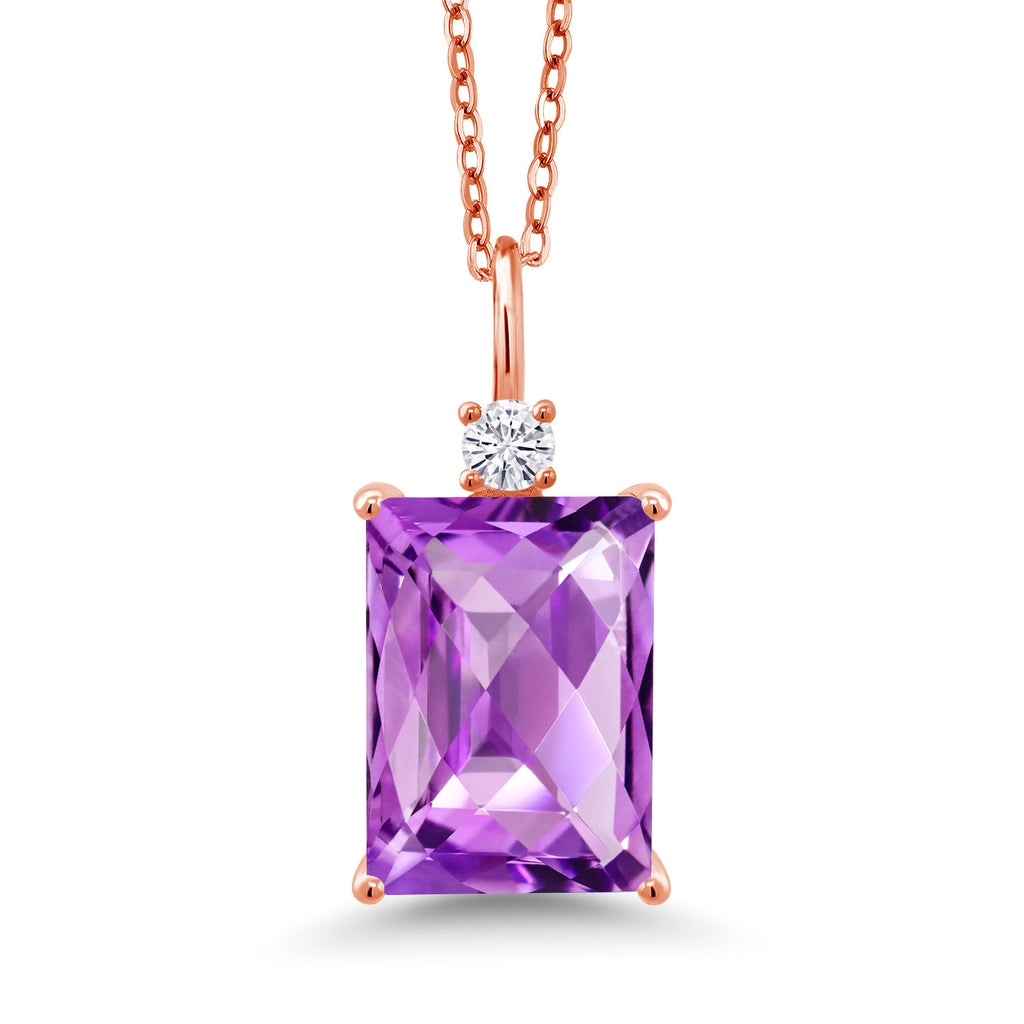 Amethyst-Checkerboard - February_Pendant in 925 Rose Gold Plated Silver