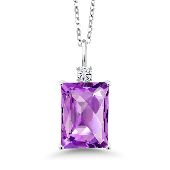 Amethyst-Checkerboard - February_Pendant in 925 Sterling Silver