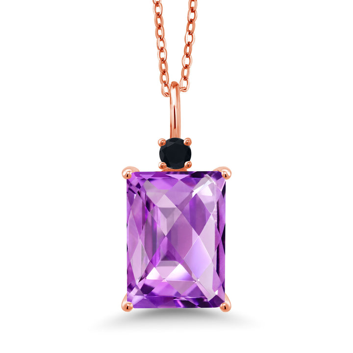 Amethyst-Checkerboard - February_Pendant in 925 Rose Gold Plated Silver