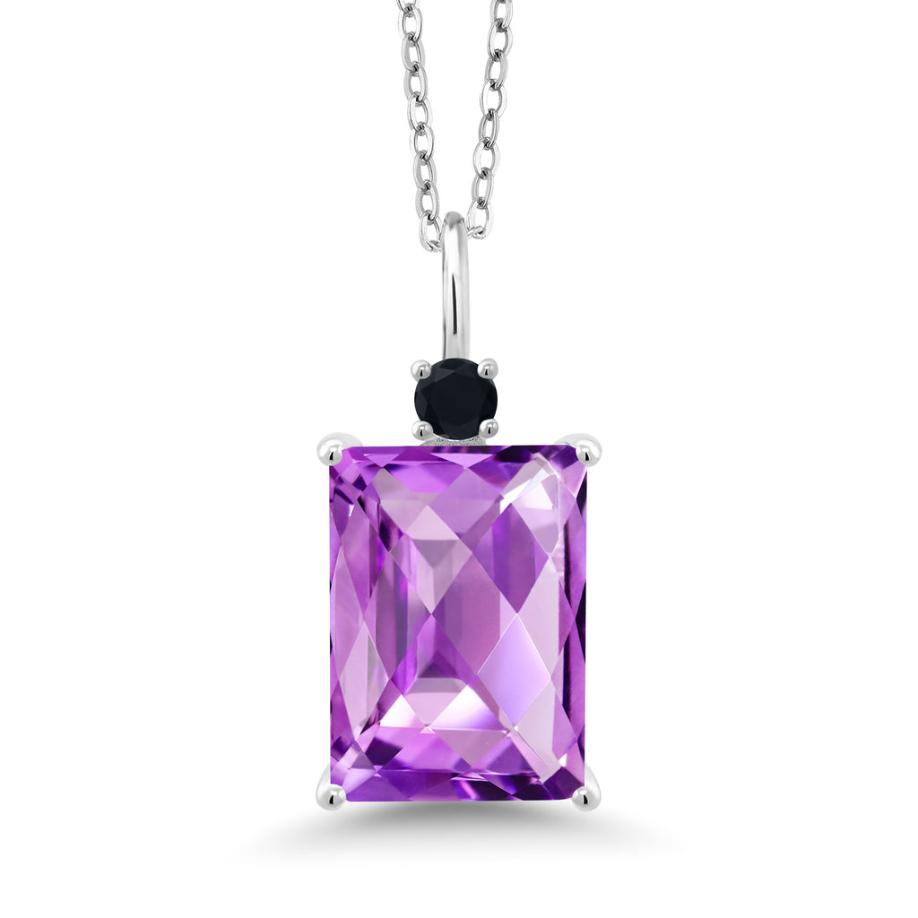 Amethyst-Checkerboard - February_Pendant in 925 Sterling Silver