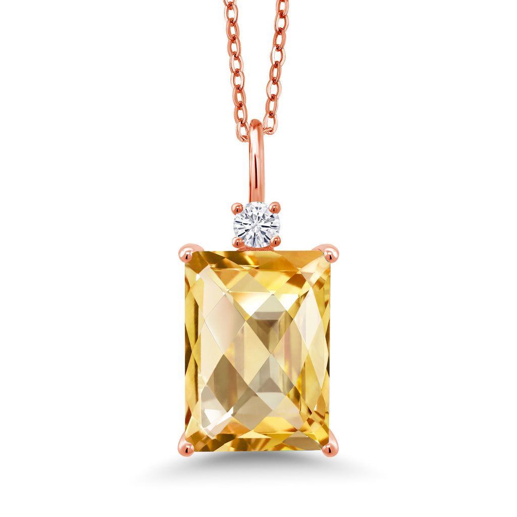 Citrine-Checkerboard - November_Pendant in 925 Rose Gold Plated Silver