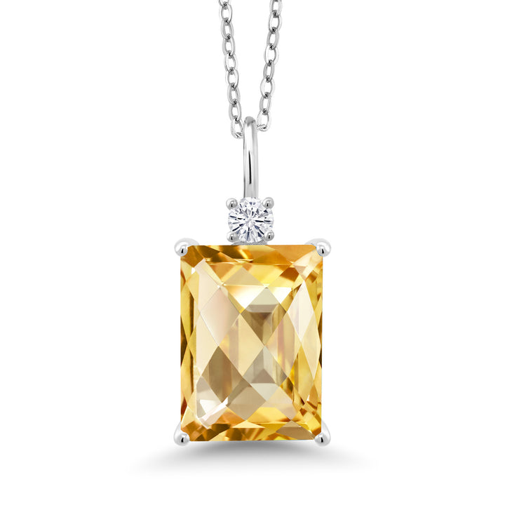 Citrine-Checkerboard - November_Pendant in 925 Sterling Silver