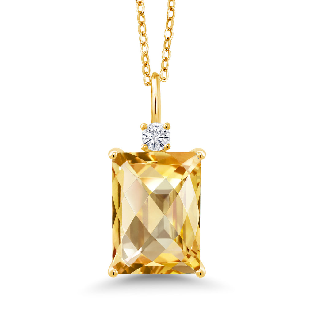 Citrine-Checkerboard - November_Pendant in 925 Yellow Gold Plated Silver