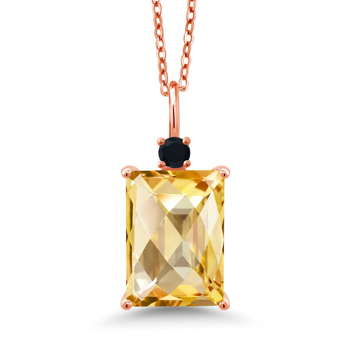 Citrine-Checkerboard - November_Pendant in 925 Rose Gold Plated Silver