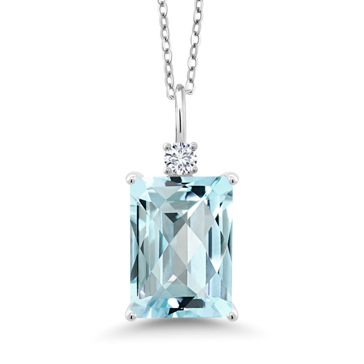 Sky Blue Topaz-Checkerboard - November_Pendant in 925 Sterling Silver