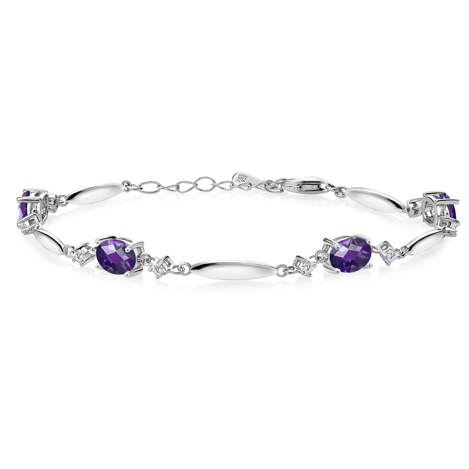 Amethyst-Checkerboard - February_Bracelet in 925 Sterling Silver