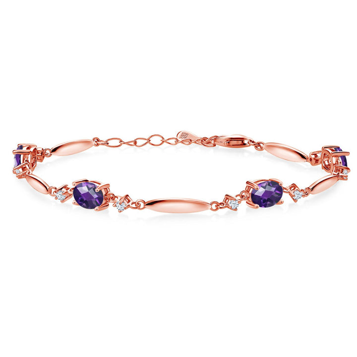 Amethyst-Checkerboard - February_Bracelet in 925 Rose Gold Plated Silver