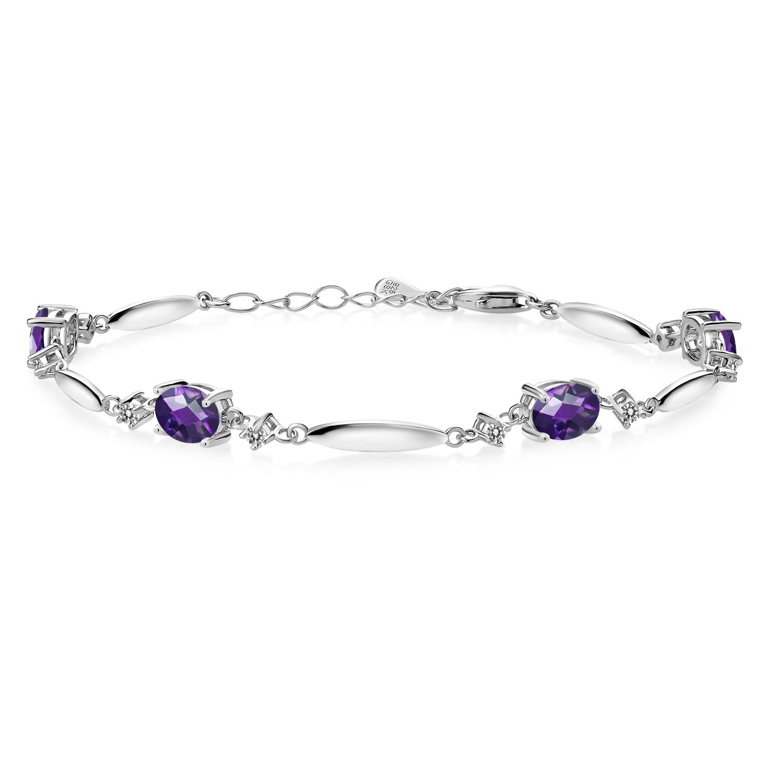 Amethyst-Checkerboard - February_Bracelet in 925 Sterling Silver