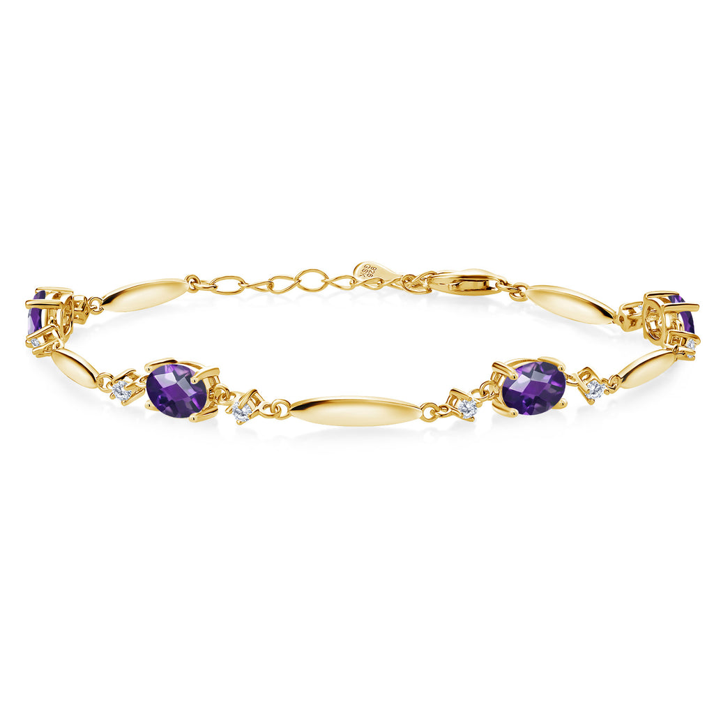 Amethyst-Checkerboard - February_Bracelet in 925 Yellow Gold Plated Silver